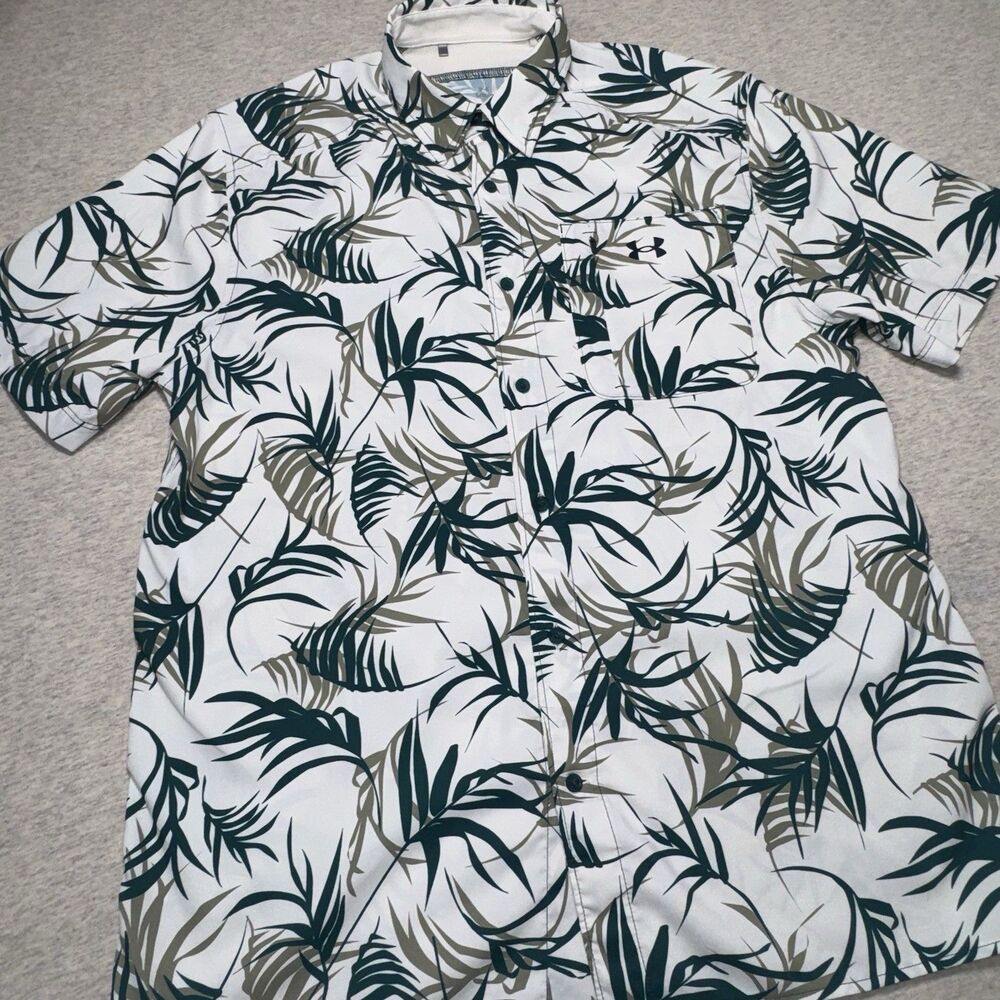 Hawaii Style Men Under Armour Light Weight Polyester Green Flowered Button Shirt